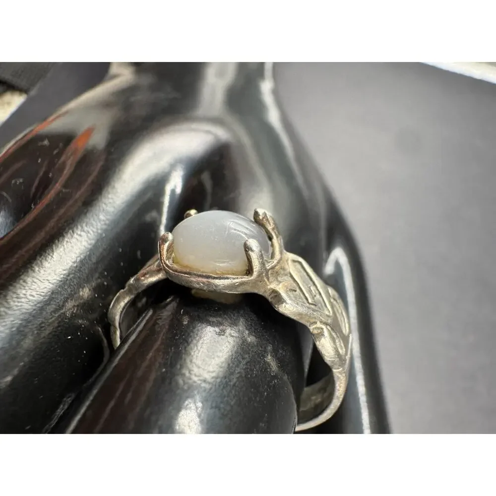 Vtg Sterling Silver 925 Signed Moonstone Irish Celtic Knot Ring Size 10.5